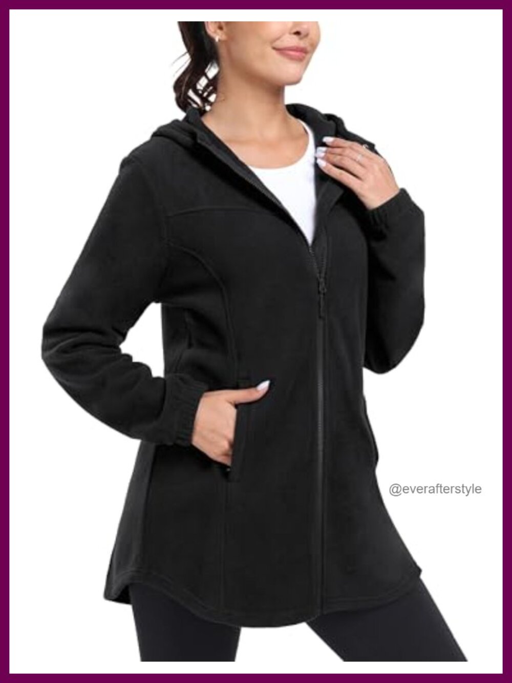 Long Soft Polar Fleece Jacket Full Zip Hooded Thermal Winter Coat